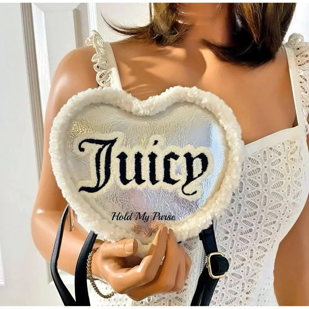 Juicy Couture Silver Black Shear Genius Iridescent Metallic Heart Shape Bag NWT - Picture 5 of 9